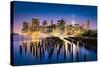 New York City - Beautiful Sunrise over Manhattan with Manhattan and Brooklyn Bridge Usa-Beatrice Preve-Stretched Canvas