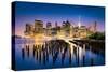 New York City - Beautiful Sunrise over Manhattan with Manhattan and Brooklyn Bridge Usa-Beatrice Preve-Stretched Canvas