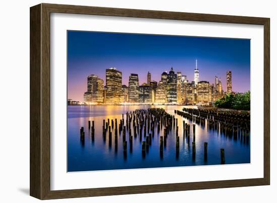New York City - Beautiful Sunrise over Manhattan with Manhattan and Brooklyn Bridge Usa-Beatrice Preve-Framed Photographic Print