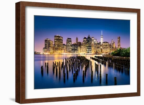 New York City - Beautiful Sunrise over Manhattan with Manhattan and Brooklyn Bridge Usa-Beatrice Preve-Framed Photographic Print