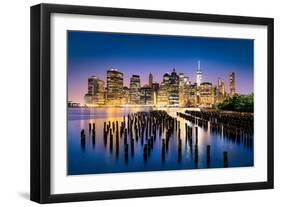 New York City - Beautiful Sunrise over Manhattan with Manhattan and Brooklyn Bridge Usa-Beatrice Preve-Framed Photographic Print