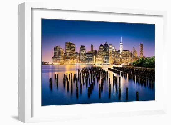 New York City - Beautiful Sunrise over Manhattan with Manhattan and Brooklyn Bridge Usa-Beatrice Preve-Framed Photographic Print