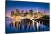 New York City - Beautiful Sunrise over Manhattan with Manhattan and Brooklyn Bridge Usa-Beatrice Preve-Stretched Canvas