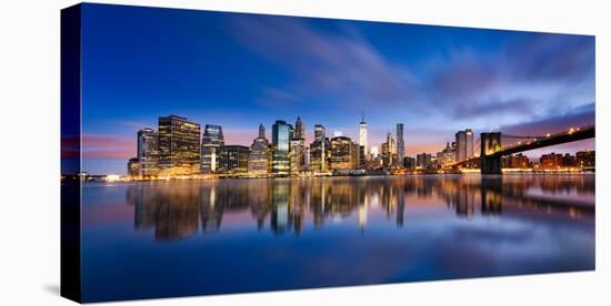 New York City - Beautiful Sunrise over Manhattan with Manhattan and Brooklyn Bridge Usa-Beatrice Preve-Stretched Canvas