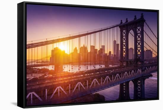 New York City - Beautiful Sunset over Manhattan with Manhattan and Brooklyn Bridge-dellm60-Framed Stretched Canvas