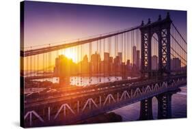 New York City - Beautiful Sunset over Manhattan with Manhattan and Brooklyn Bridge-dellm60-Stretched Canvas