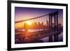 New York City - Beautiful Sunset over Manhattan with Manhattan and Brooklyn Bridge-dellm60-Framed Photographic Print