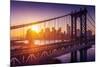 New York City - Beautiful Sunset over Manhattan with Manhattan and Brooklyn Bridge-dellm60-Mounted Photographic Print