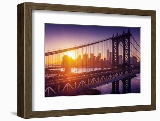 New York City - Beautiful Sunset over Manhattan with Manhattan and Brooklyn Bridge-dellm60-Framed Photographic Print