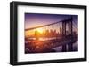 New York City - Beautiful Sunset over Manhattan with Manhattan and Brooklyn Bridge-dellm60-Framed Photographic Print