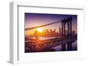 New York City - Beautiful Sunset over Manhattan with Manhattan and Brooklyn Bridge-dellm60-Framed Photographic Print