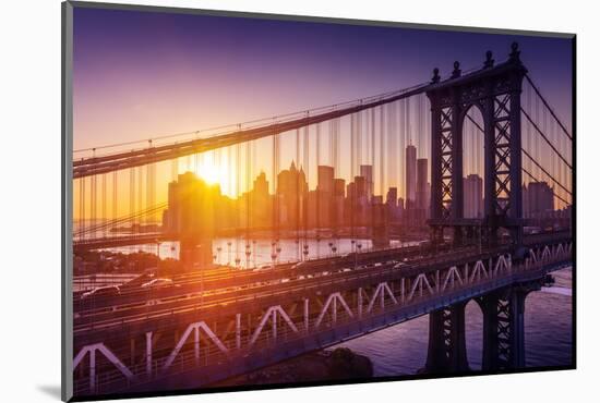 New York City - Beautiful Sunset over Manhattan with Manhattan and Brooklyn Bridge-dellm60-Mounted Photographic Print