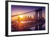 New York City - Beautiful Sunset over Manhattan with Manhattan and Brooklyn Bridge-dellm60-Framed Photographic Print
