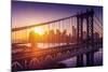 New York City - Beautiful Sunset over Manhattan with Manhattan and Brooklyn Bridge-dellm60-Mounted Photographic Print