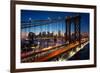 New York City - Beautiful Sunset over Manhattan with Manhattan and Brooklyn Bridge-IM_photo-Framed Photographic Print