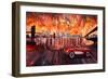 New York City Bridges with Red Corvette-Markus Bleichner-Framed Premium Giclee Print