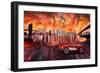 New York City Bridges with Red Corvette-Markus Bleichner-Framed Premium Giclee Print