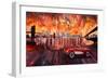 New York City Bridges with Red Corvette-Markus Bleichner-Framed Premium Giclee Print