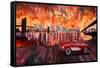 New York City Bridges with Red Corvette-Markus Bleichner-Framed Stretched Canvas