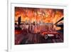 New York City Bridges with Red Corvette-Markus Bleichner-Framed Art Print