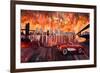 New York City Bridges with Red Corvette-Markus Bleichner-Framed Art Print