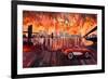 New York City Bridges with Red Corvette-Markus Bleichner-Framed Art Print