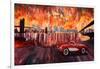 New York City Bridges with Red Corvette-Markus Bleichner-Framed Art Print