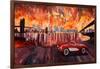 New York City Bridges with Red Corvette-Markus Bleichner-Framed Art Print