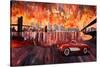 New York City Bridges with Red Corvette-Markus Bleichner-Stretched Canvas