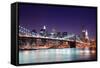 New York City Brooklyn Bridge and Manhattan Skyline with Skyscrapers over Hudson River Illuminated-Songquan Deng-Framed Stretched Canvas