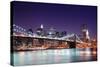 New York City Brooklyn Bridge and Manhattan Skyline with Skyscrapers over Hudson River Illuminated-Songquan Deng-Stretched Canvas