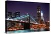 New York City Brooklyn Bridge and Manhattan Skyline with Skyscrapers over Hudson River Illuminated-Songquan Deng-Stretched Canvas