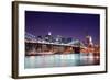 New York City Brooklyn Bridge and Manhattan Skyline with Skyscrapers over Hudson River Illuminated-Songquan Deng-Framed Photographic Print