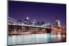 New York City Brooklyn Bridge and Manhattan Skyline with Skyscrapers over Hudson River Illuminated-Songquan Deng-Mounted Photographic Print