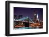 New York City Brooklyn Bridge and Manhattan Skyline with Skyscrapers over Hudson River Illuminated-Songquan Deng-Framed Photographic Print