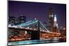 New York City Brooklyn Bridge and Manhattan Skyline with Skyscrapers over Hudson River Illuminated-Songquan Deng-Mounted Photographic Print