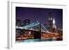 New York City Brooklyn Bridge and Manhattan Skyline with Skyscrapers over Hudson River Illuminated-Songquan Deng-Framed Photographic Print