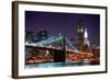 New York City Brooklyn Bridge and Manhattan Skyline with Skyscrapers over Hudson River Illuminated-Songquan Deng-Framed Photographic Print