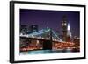 New York City Brooklyn Bridge and Manhattan Skyline with Skyscrapers over Hudson River Illuminated-Songquan Deng-Framed Photographic Print