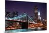 New York City Brooklyn Bridge and Manhattan Skyline with Skyscrapers over Hudson River Illuminated-Songquan Deng-Mounted Photographic Print