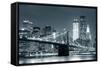 New York City Brooklyn Bridge Black and White with Downtown Skyline over East River.-Songquan Deng-Framed Stretched Canvas