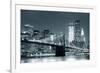 New York City Brooklyn Bridge Black and White with Downtown Skyline over East River.-Songquan Deng-Framed Photographic Print