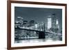 New York City Brooklyn Bridge Black and White with Downtown Skyline over East River.-Songquan Deng-Framed Photographic Print