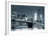 New York City Brooklyn Bridge Black and White with Downtown Skyline over East River.-Songquan Deng-Framed Photographic Print