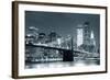 New York City Brooklyn Bridge Black and White with Downtown Skyline over East River.-Songquan Deng-Framed Photographic Print