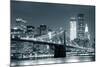 New York City Brooklyn Bridge Black and White with Downtown Skyline over East River.-Songquan Deng-Mounted Photographic Print