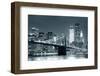 New York City Brooklyn Bridge Black and White with Downtown Skyline over East River.-Songquan Deng-Framed Photographic Print