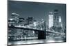 New York City Brooklyn Bridge Black and White with Downtown Skyline over East River.-Songquan Deng-Mounted Photographic Print