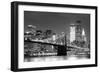 New York City Brooklyn Bridge Black and White with Downtown Skyline over East River.-Songquan Deng-Framed Photographic Print