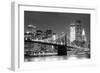 New York City Brooklyn Bridge Black and White with Downtown Skyline over East River.-Songquan Deng-Framed Photographic Print